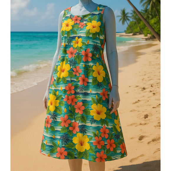 Vintage 70s Shannon Marie Of Hawaii Tropical Cotton Sundress Made in USA XL - Picture 1 of 9